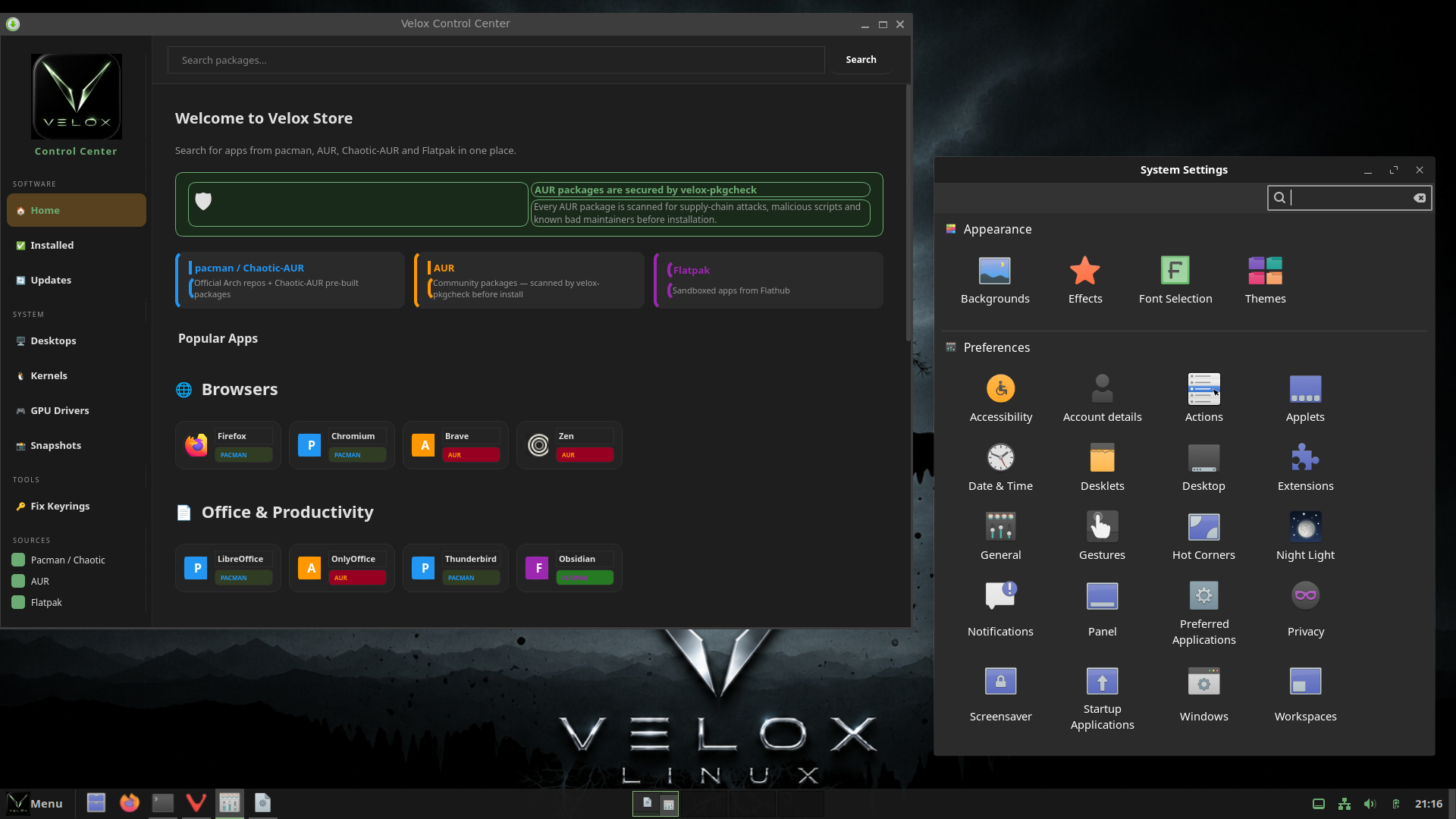 Velox Cinnamon with apps open