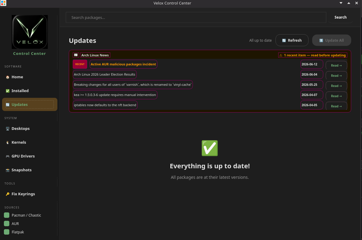 Velox Control Center Updates